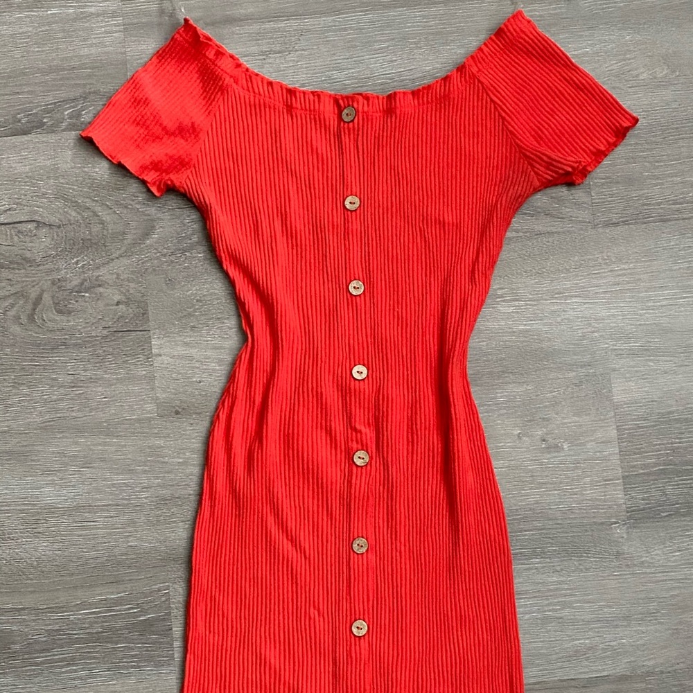 Red off the shoulder dress